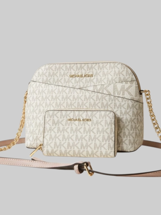 Michael Kors Handbags - Michael Kors Jet Set Travel Signature Dome Powder Blush Crossbody Bag & Wallet